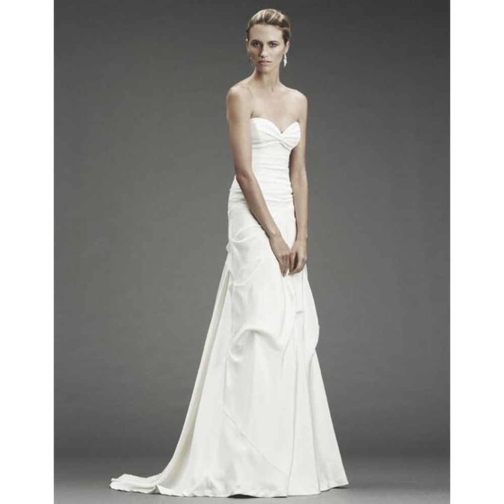 NICOLE MILLER SILK STRAPLESS RUCHED BRIDAL WEDDING GOWN DRESS $1265 FP0001